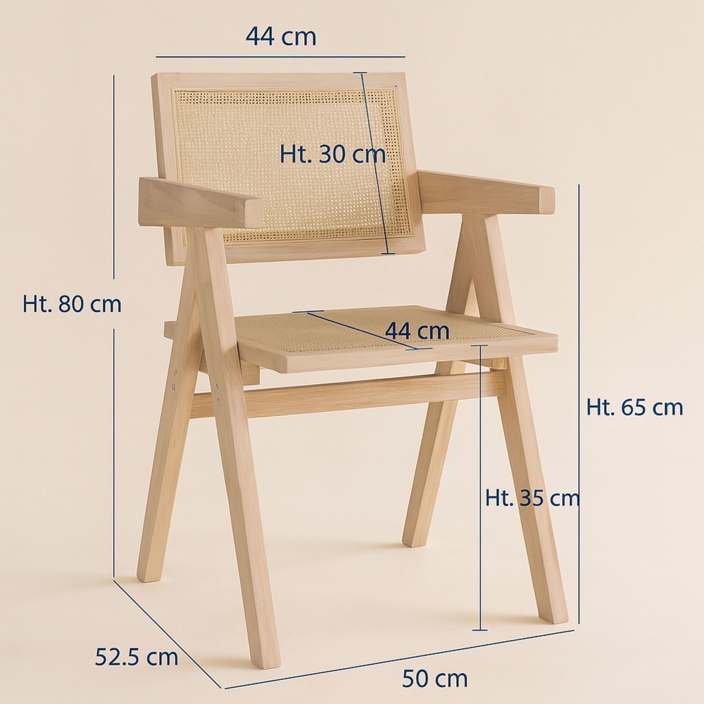 Fauteuil de bureau Hector en bois de pin naturel et cannage beige — vue 6