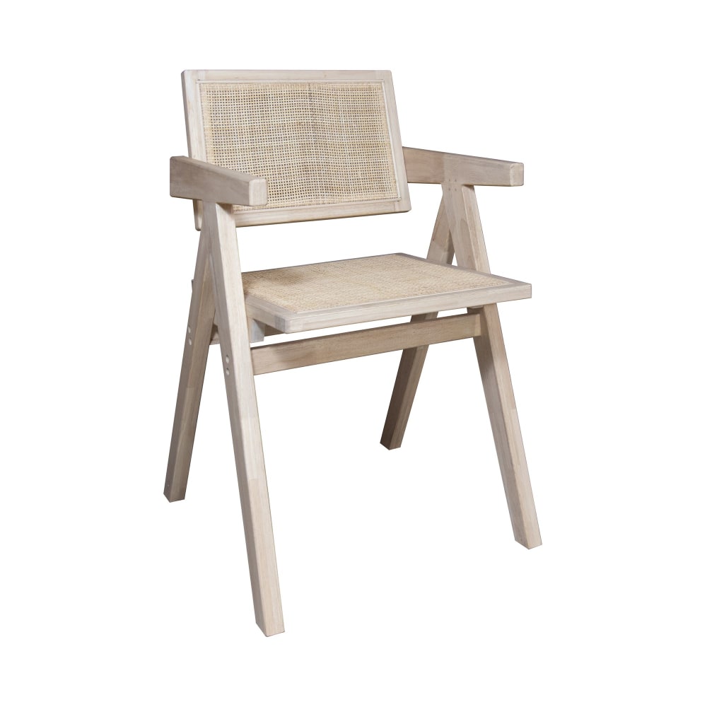 Fauteuil de bureau Hector en bois de pin naturel et cannage beige
