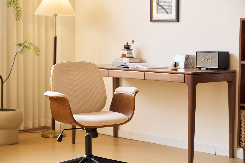 Chaise de bureau KOLDING beige en velours côtelé avec pieds en métal — vue 3