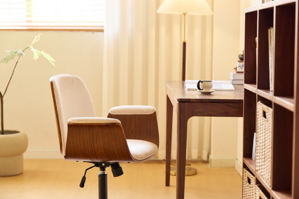 Chaise de bureau KOLDING beige en velours côtelé avec pieds en métal — vue 4