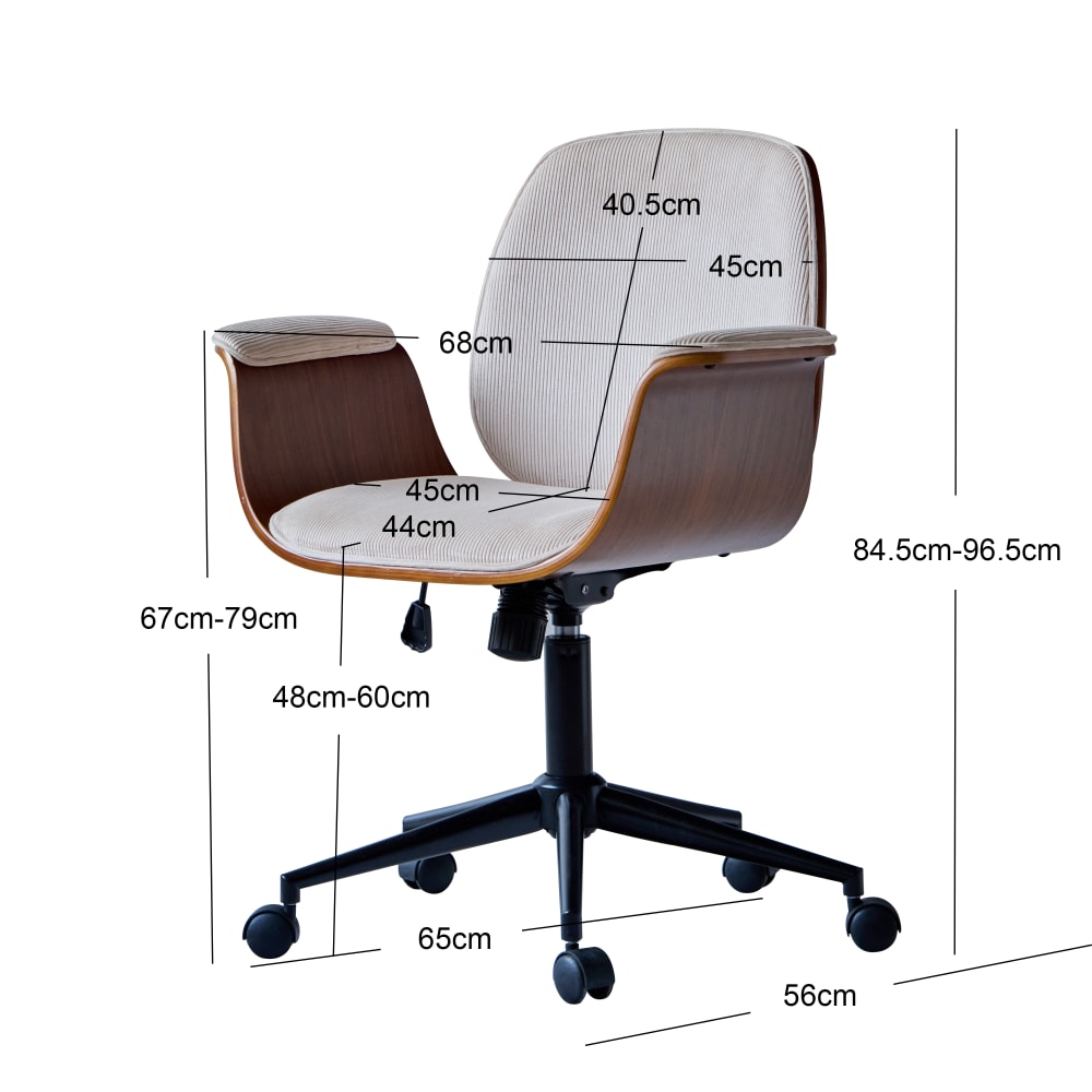 Chaise de bureau KOLDING beige en velours côtelé avec pieds en métal — vue 5