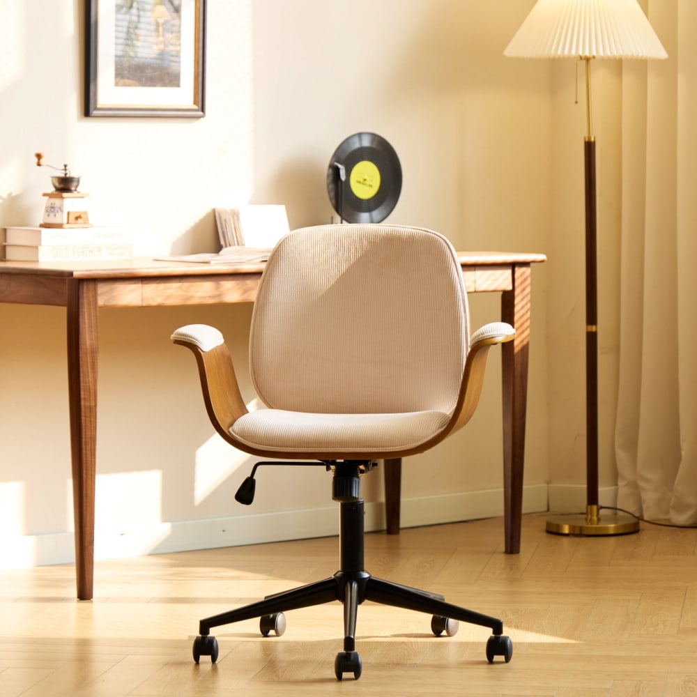 Chaise de bureau KOLDING beige en velours côtelé avec pieds en métal