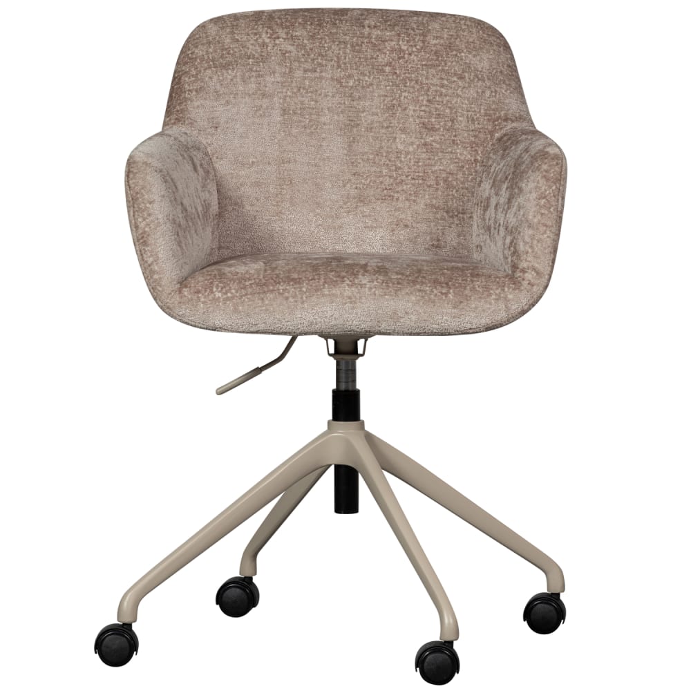 Chaise de bureau WOOOD Morros taupe en chenille avec piètement assorti