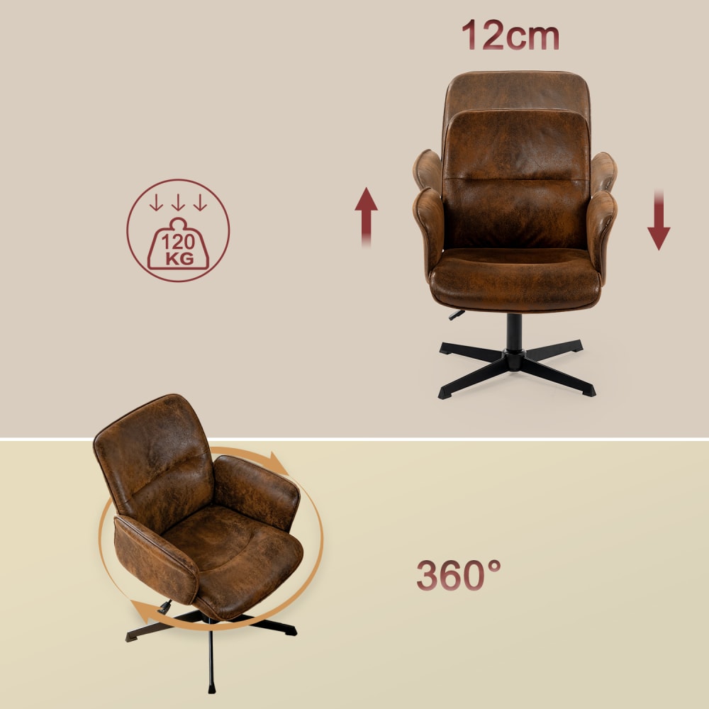 Fauteuil de bureau Thomasina en suédine marron avec accoudoirs en bois — vue 5