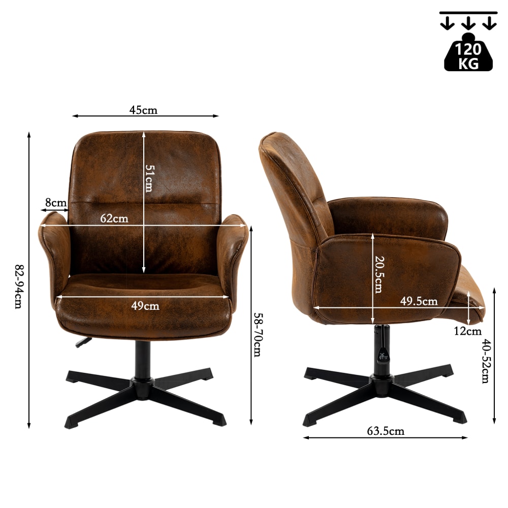 Fauteuil de bureau Thomasina en suédine marron avec accoudoirs en bois — vue 7