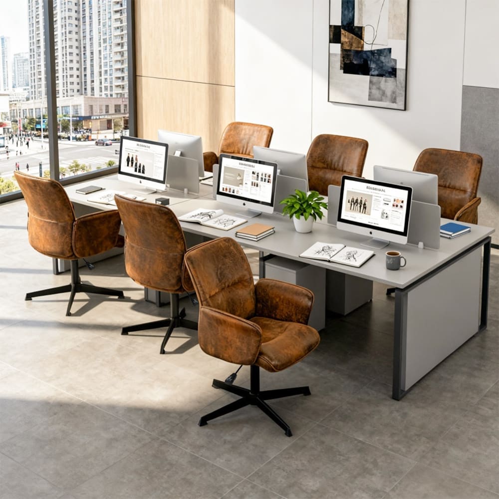 Fauteuil de bureau Thomasina en suédine marron avec accoudoirs en bois — vue 8