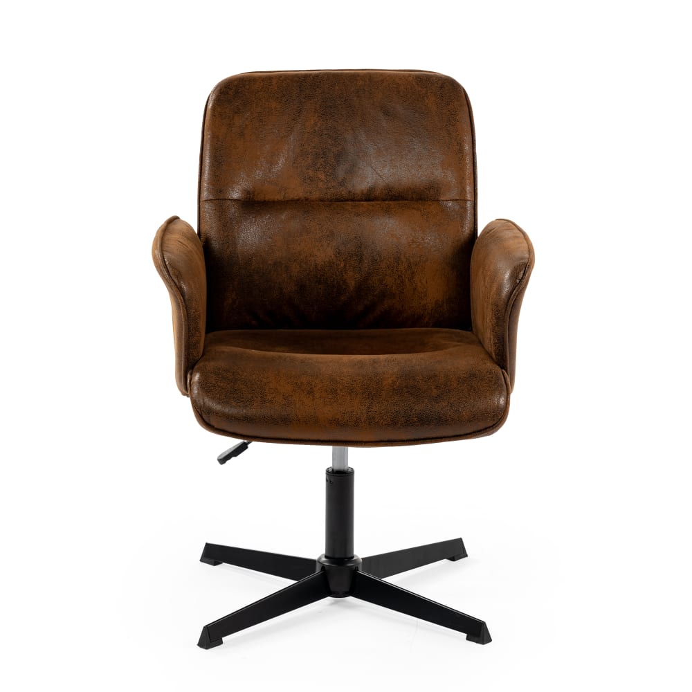 Fauteuil de bureau Thomasina en suédine marron avec accoudoirs en bois