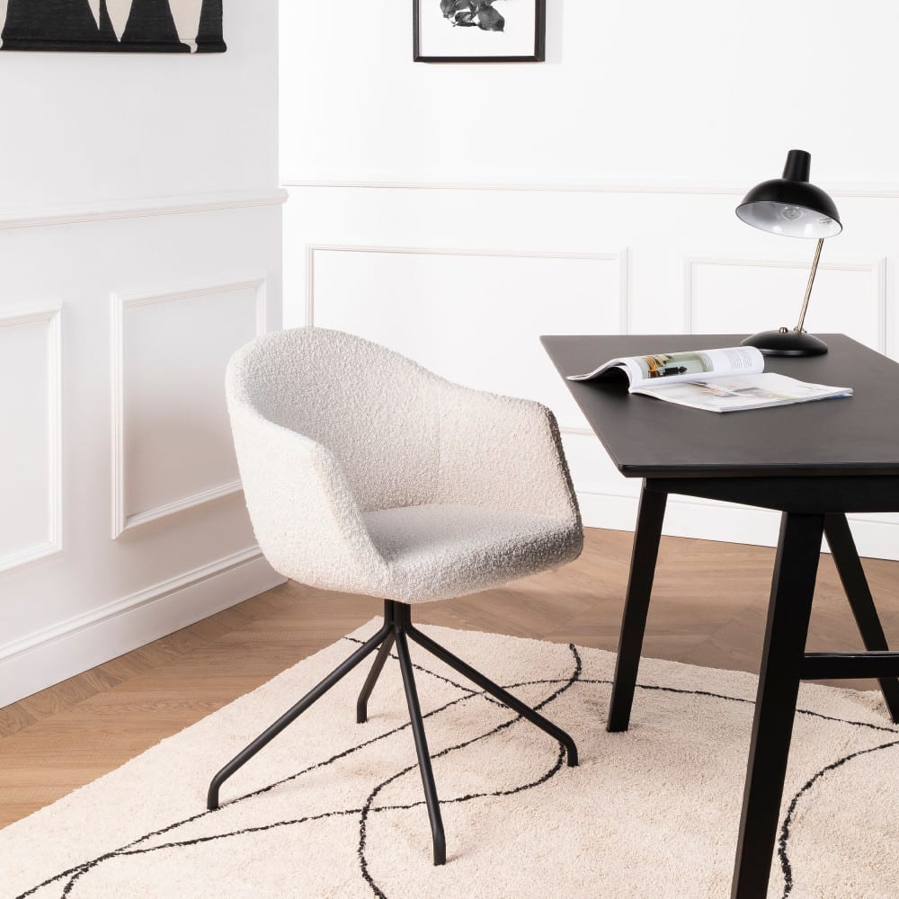 Chaise de bureau Kooij écrue en tissu bouclette avec accoudoirs et base pivotante — vue 2