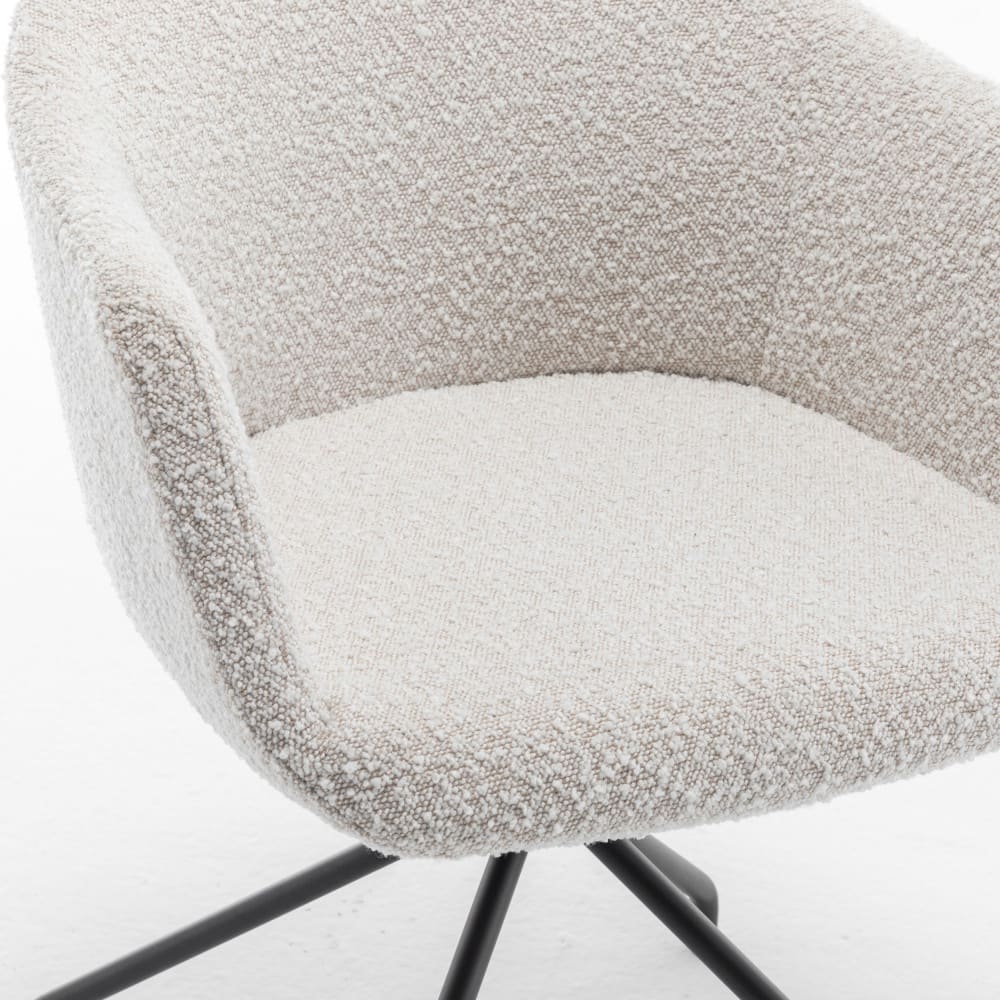 Chaise de bureau Kooij écrue en tissu bouclette avec accoudoirs et base pivotante — vue 4