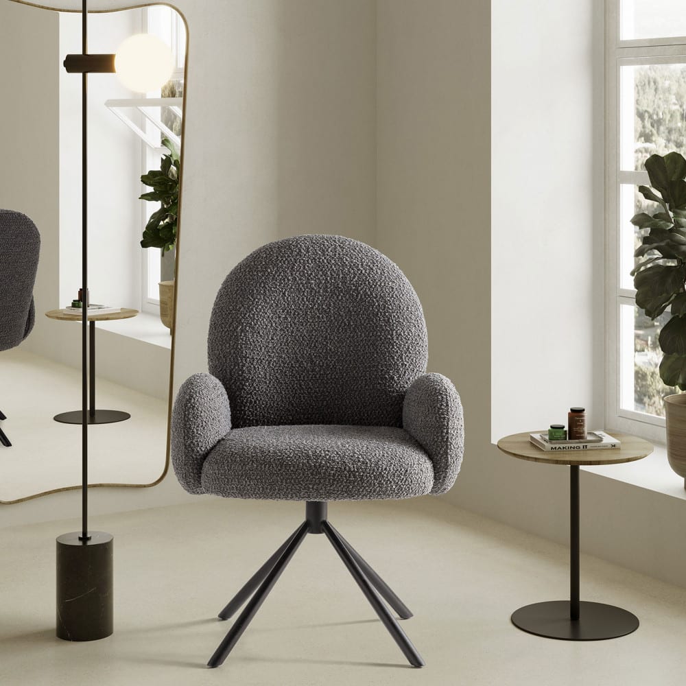 Chaise de bureau Douro en bouclette grise avec piètement métallique fixe — vue 2