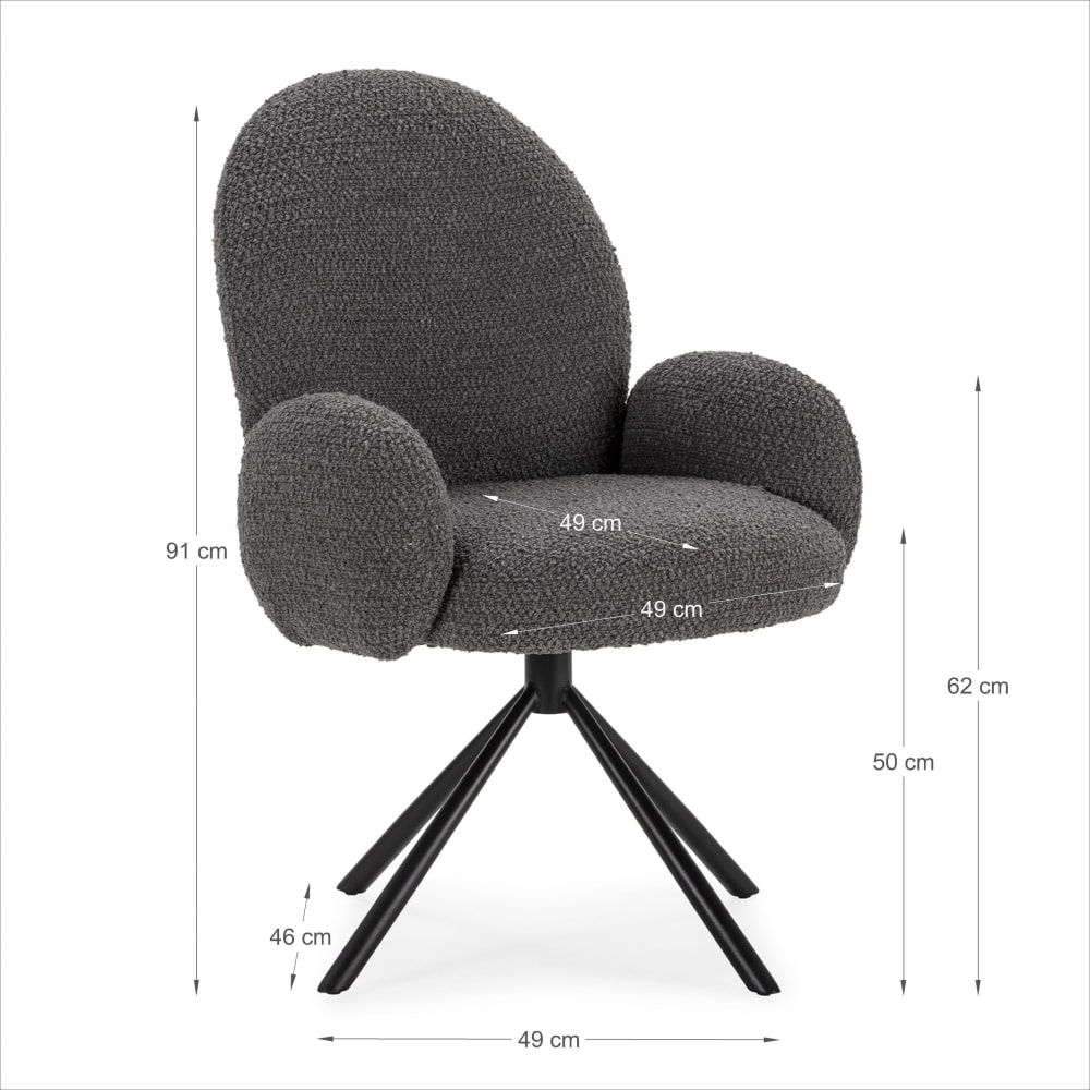 Chaise de bureau Douro en bouclette grise avec piètement métallique fixe — vue 10