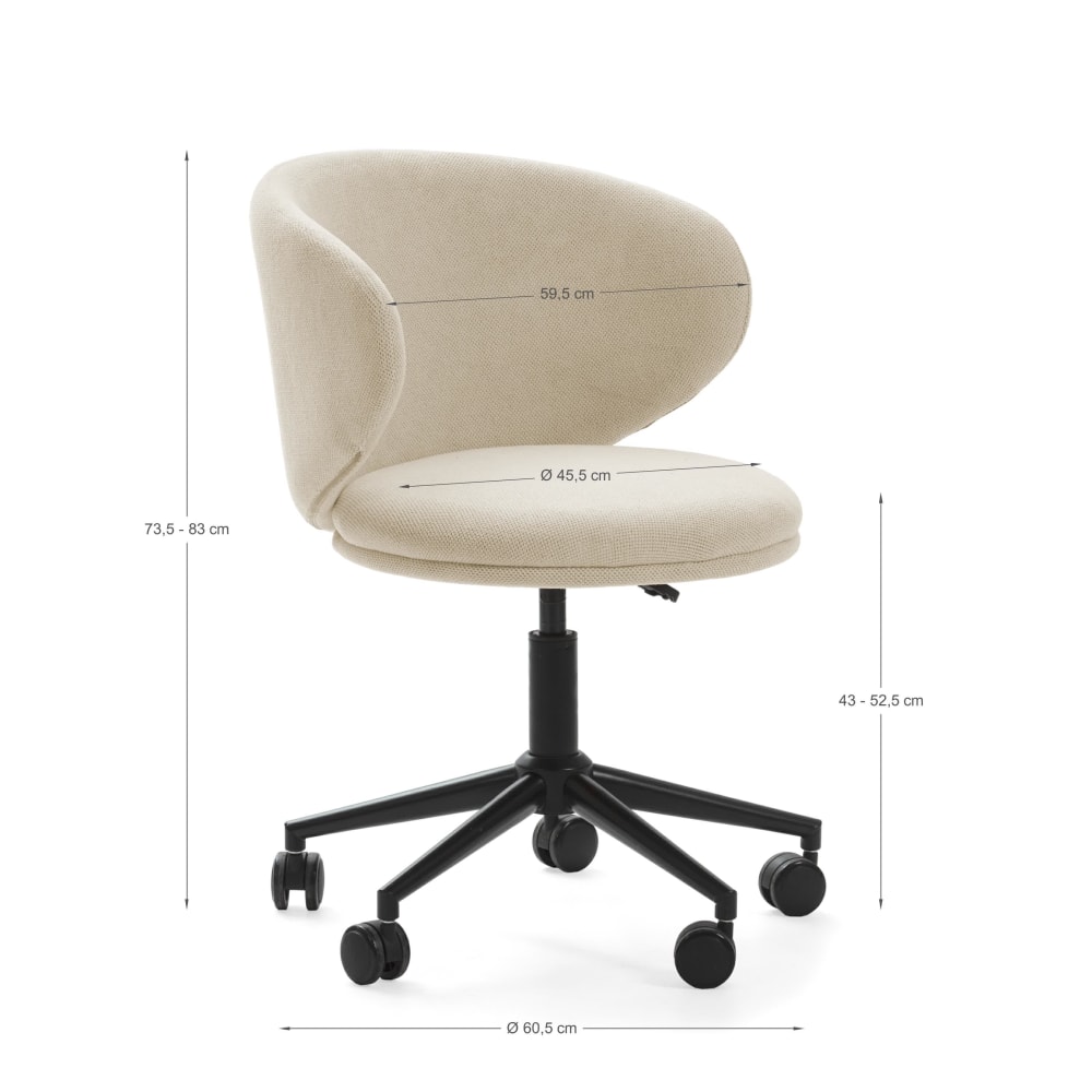Chaise de bureau Havel beige avec assise tissu et piètement métal — vue 6