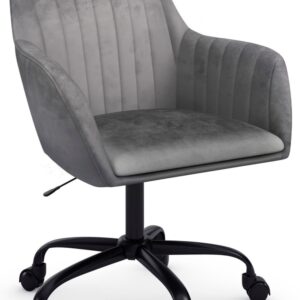 Chaise de bureau Loft24 en velours gris avec accoudoirs rembourrés