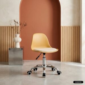 Chaise de bureau enfant Manel moutarde avec piètement chromé et roulettes