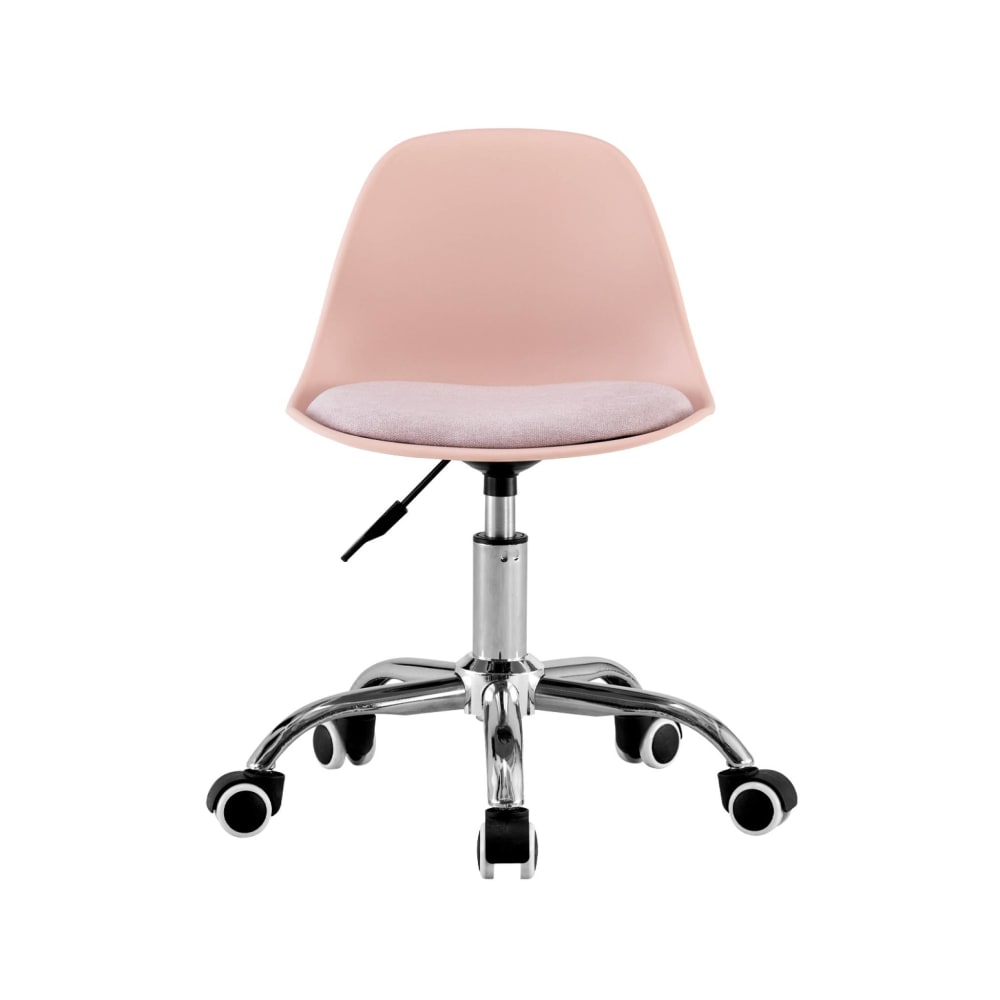 Chaise de bureau Manel rose pâle avec piètement chromé et roulettes — vue 3