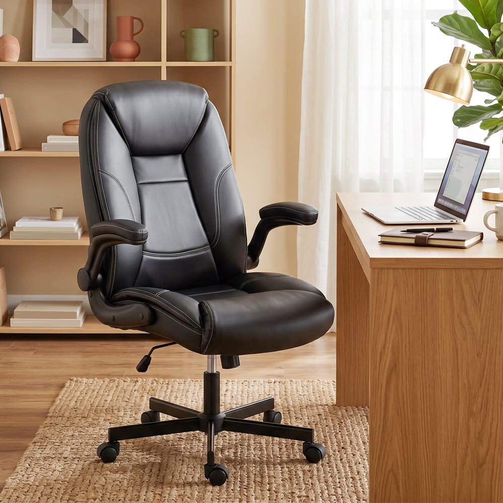Chaise de bureau Homcom noire avec accoudoirs relevables et assise rembourrée — vue 3