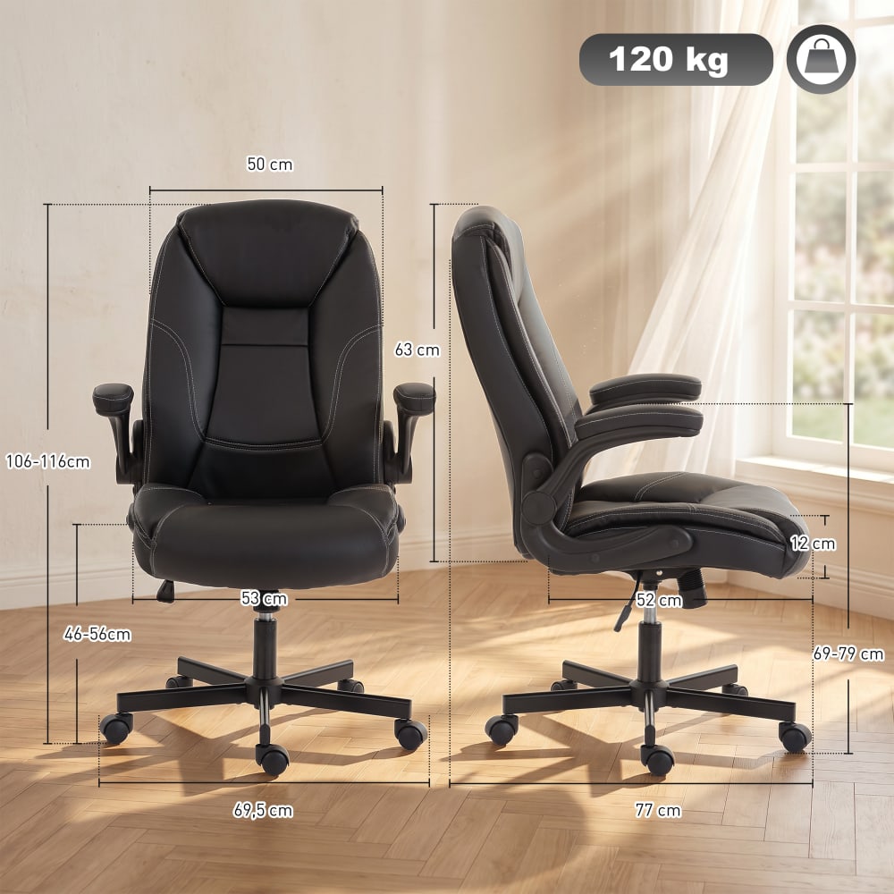 Chaise de bureau Homcom noire avec accoudoirs relevables et assise rembourrée — vue 4