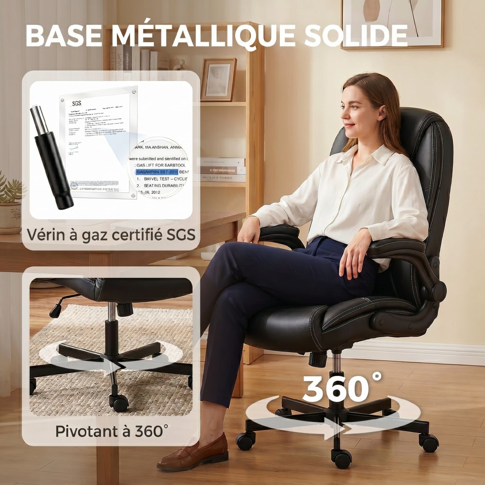 Chaise de bureau Homcom noire avec accoudoirs relevables et assise rembourrée — vue 5