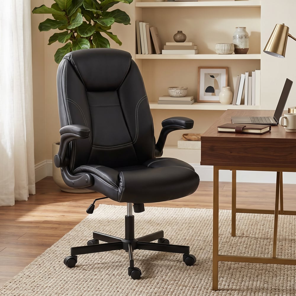Chaise de bureau Homcom noire avec accoudoirs relevables et assise rembourrée — vue 6