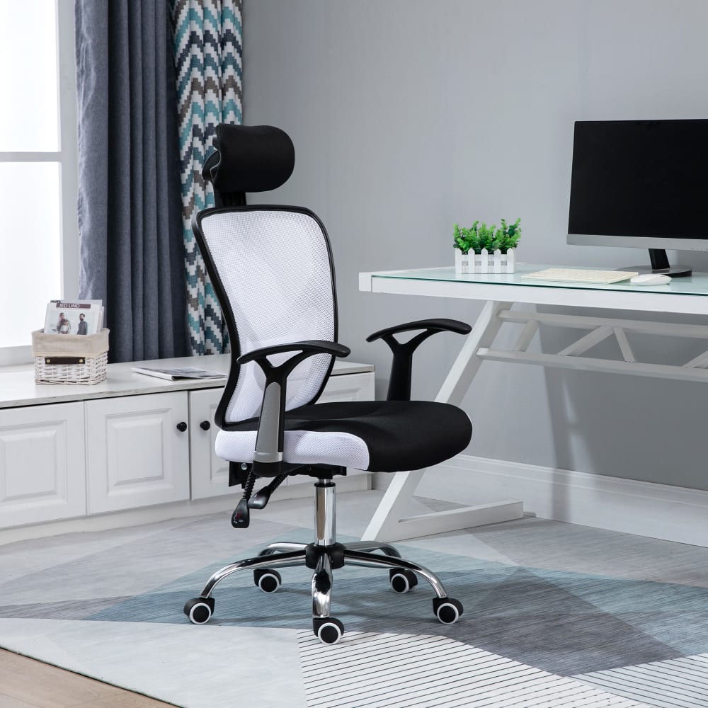 Chaise de bureau Vinsetto en maille noire et blanche avec appui-tête — vue 2