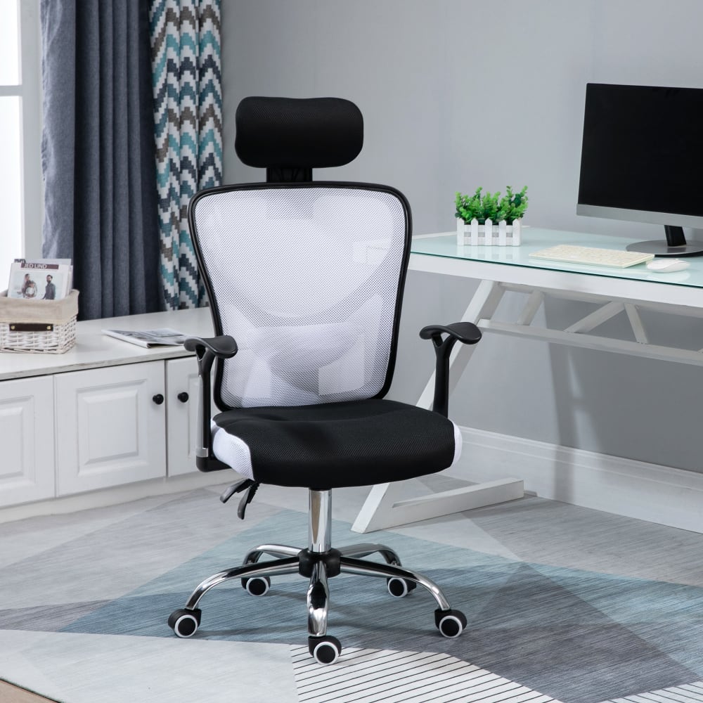 Chaise de bureau Vinsetto en maille noire et blanche avec appui-tête — vue 3