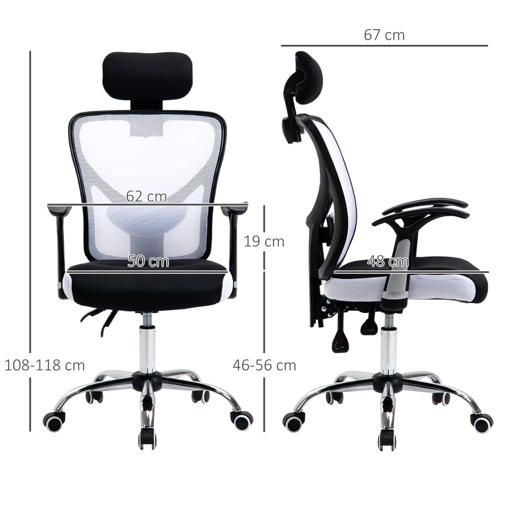 Chaise de bureau Vinsetto en maille noire et blanche avec appui-tête — vue 4