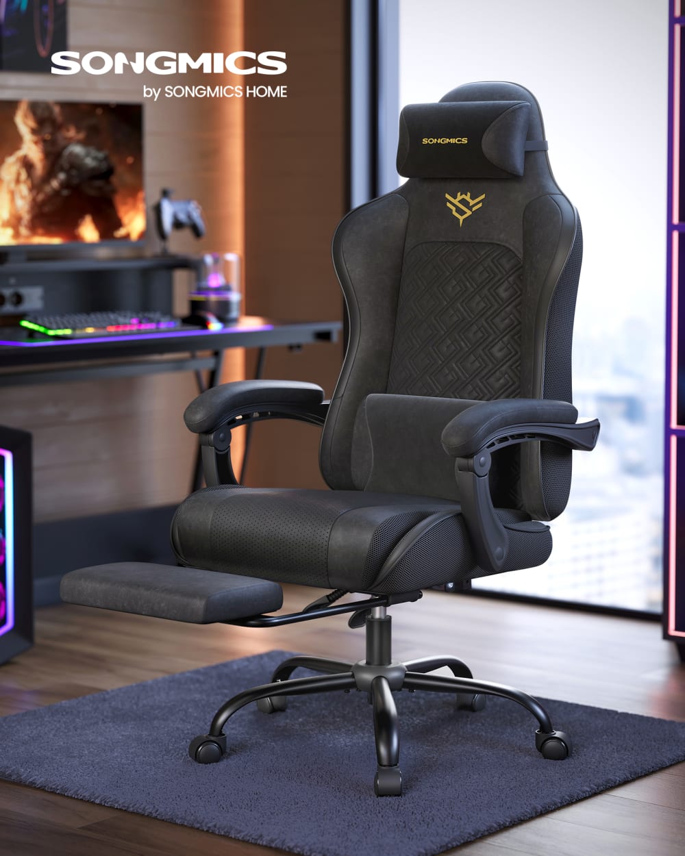 Chaise de bureau SONGMICS noire avec dossier inclinable et repose-pieds — vue 2