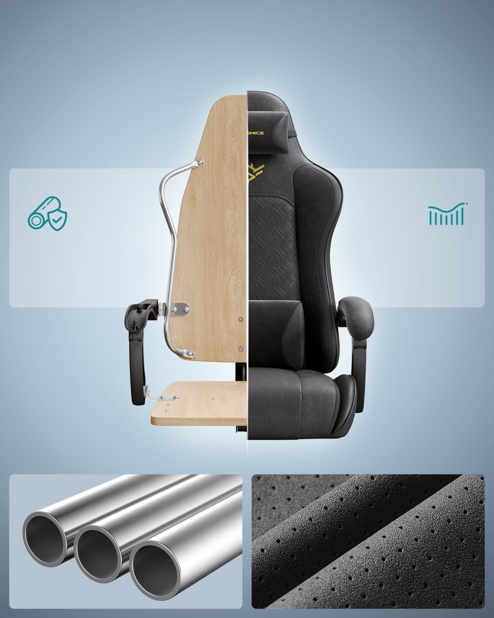 Chaise de bureau SONGMICS noire avec dossier inclinable et repose-pieds — vue 4