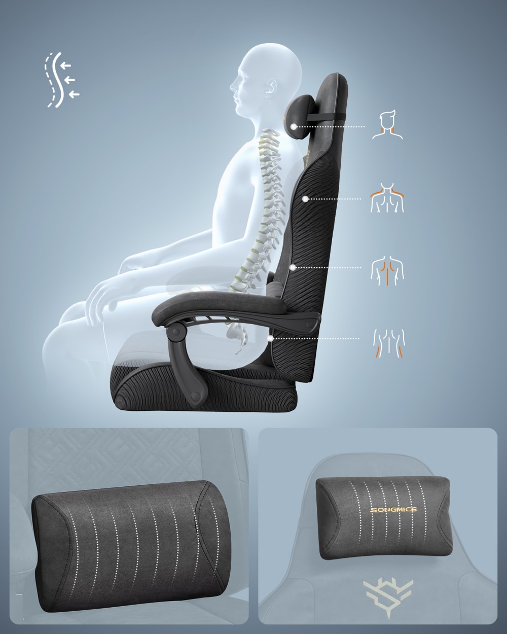 Chaise de bureau SONGMICS noire avec dossier inclinable et repose-pieds — vue 5