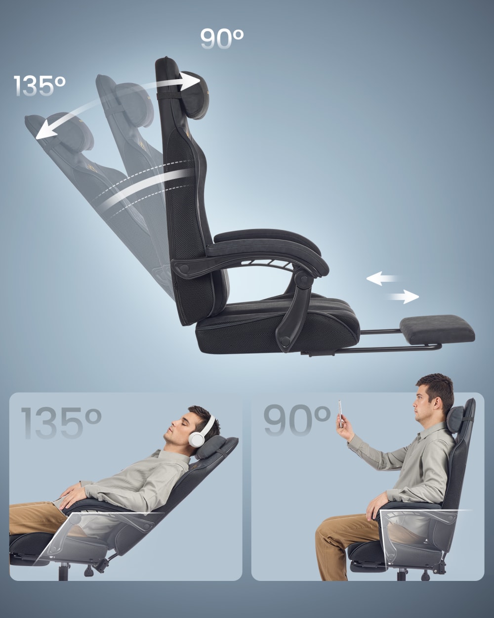 Chaise de bureau SONGMICS noire avec dossier inclinable et repose-pieds — vue 6