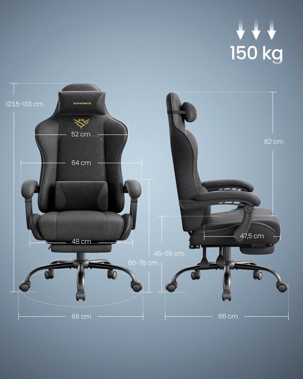 Chaise de bureau SONGMICS noire avec dossier inclinable et repose-pieds — vue 7