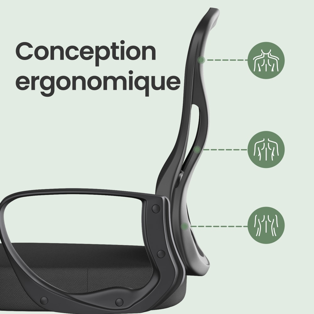 Chaise de bureau SONGMICS noire avec dossier en maille et assise réglable — vue 4