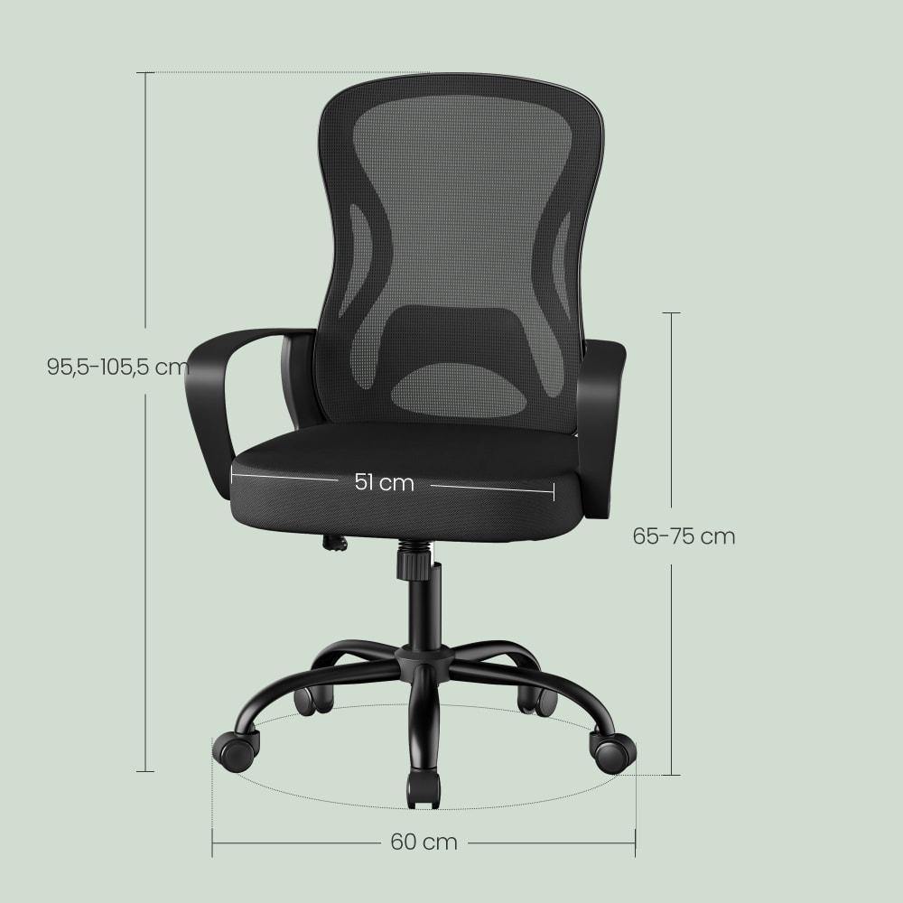 Chaise de bureau SONGMICS noire avec dossier en maille et assise réglable — vue 5