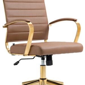 Chaise de bureau CLP Havanna en similicuir marron clair avec piètement doré