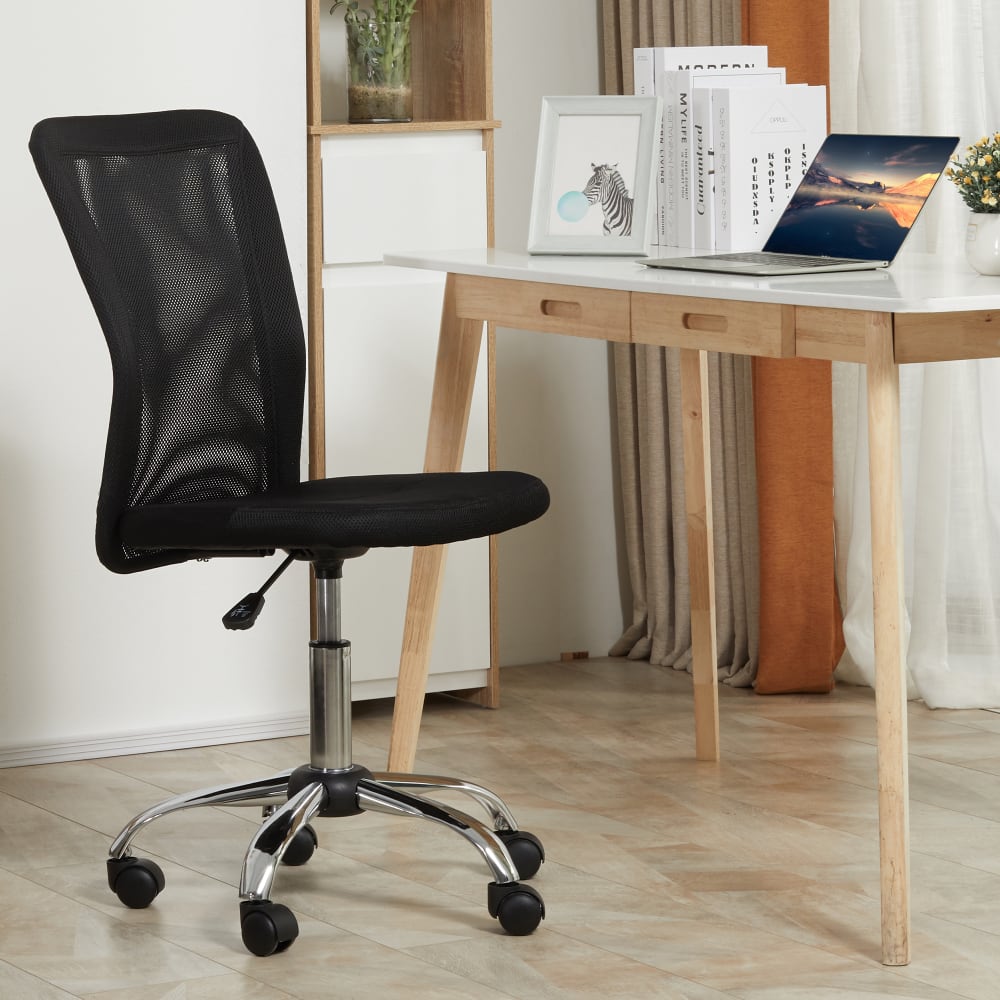 Chaise de bureau Vinsetto noire avec maille, assise réglable et piètement chromé — vue 2