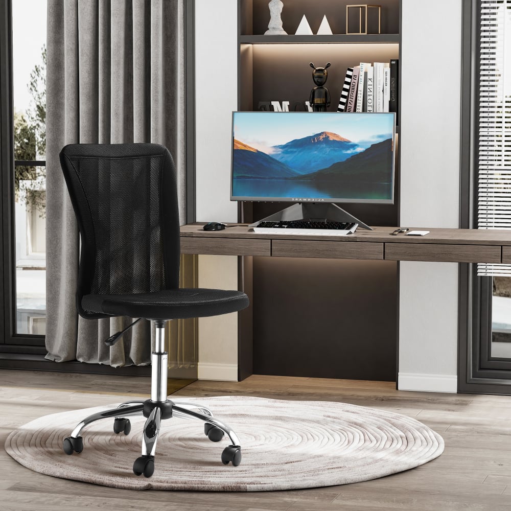 Chaise de bureau Vinsetto noire avec maille, assise réglable et piètement chromé — vue 3