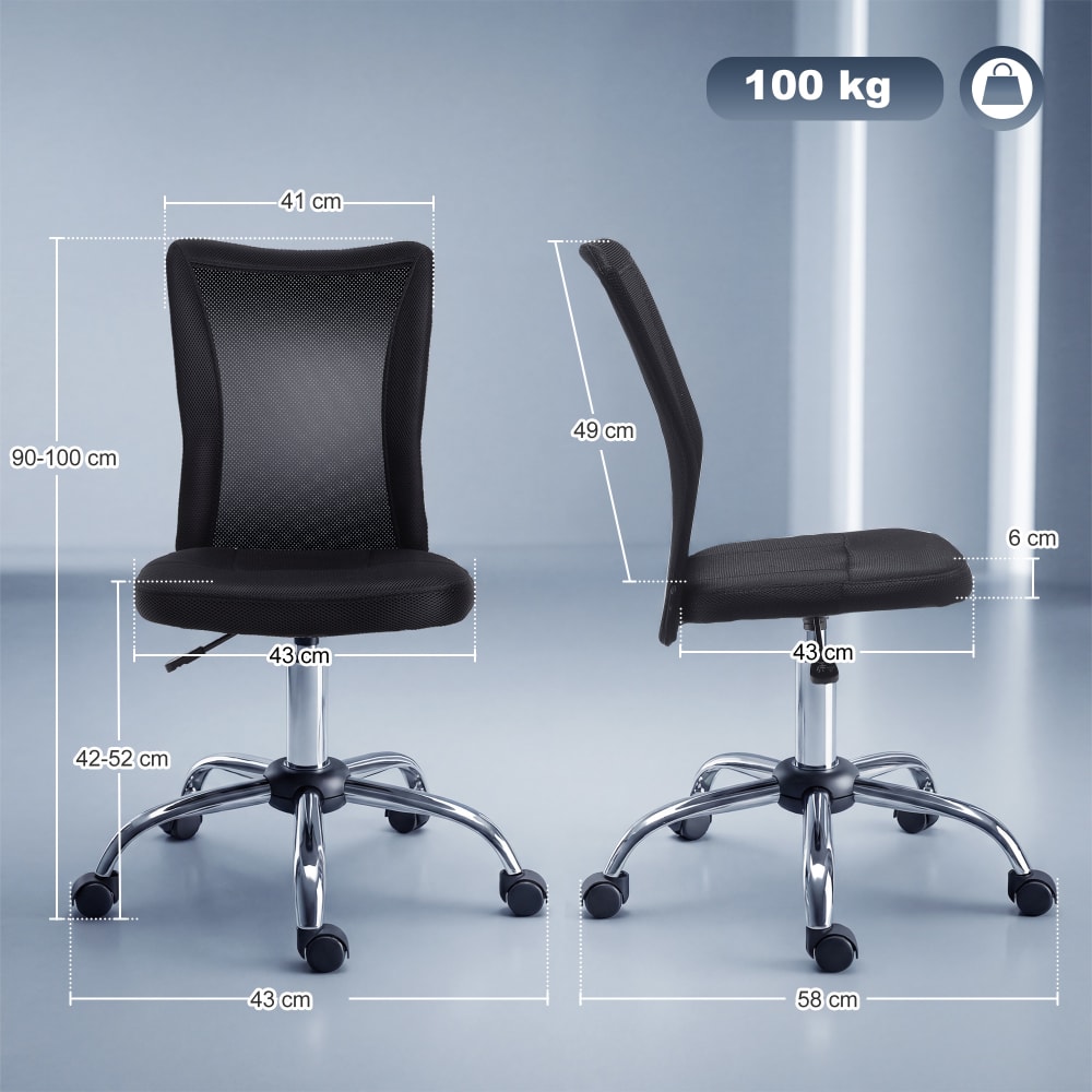 Chaise de bureau Vinsetto noire avec maille, assise réglable et piètement chromé — vue 4