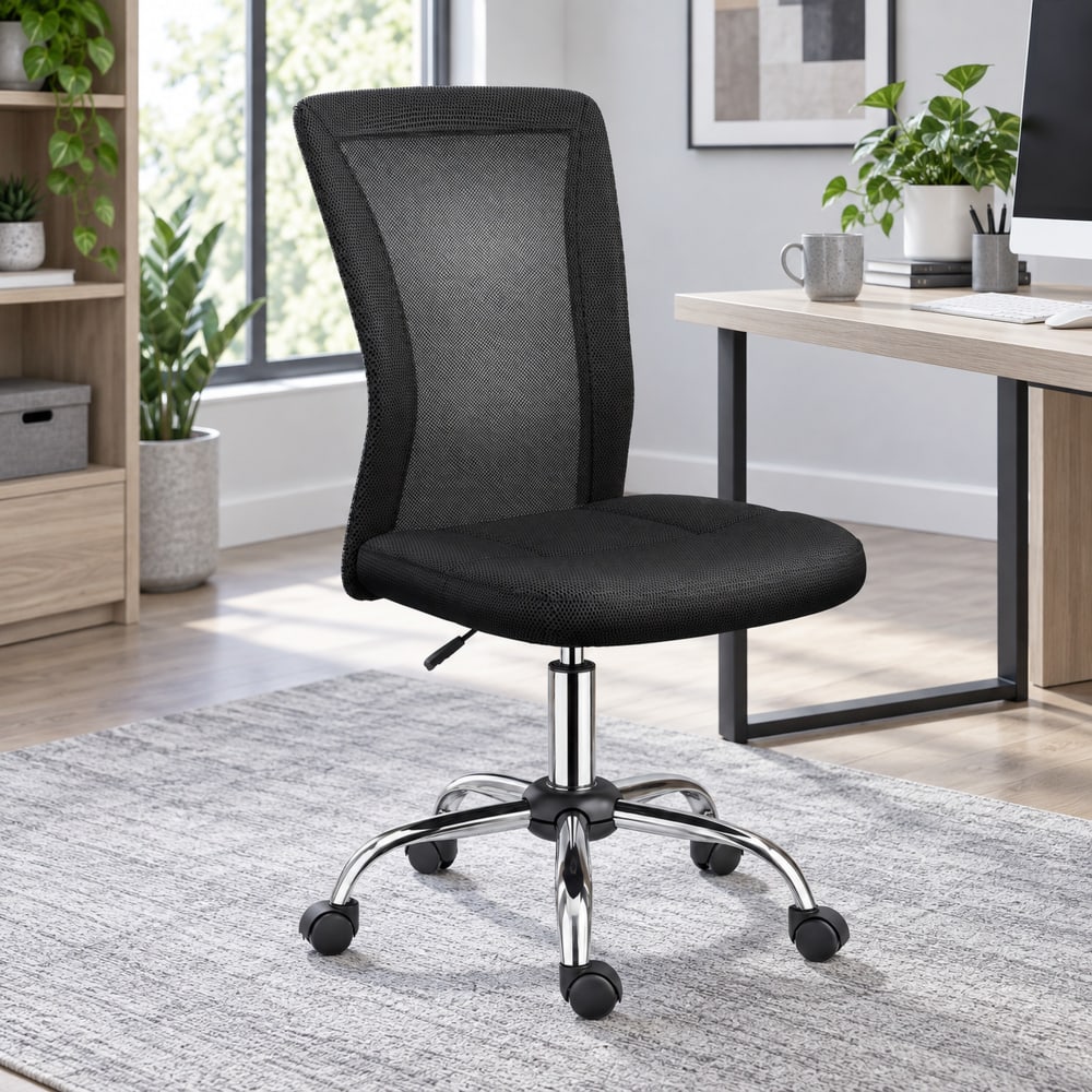 Chaise de bureau Vinsetto noire avec maille, assise réglable et piètement chromé — vue 5