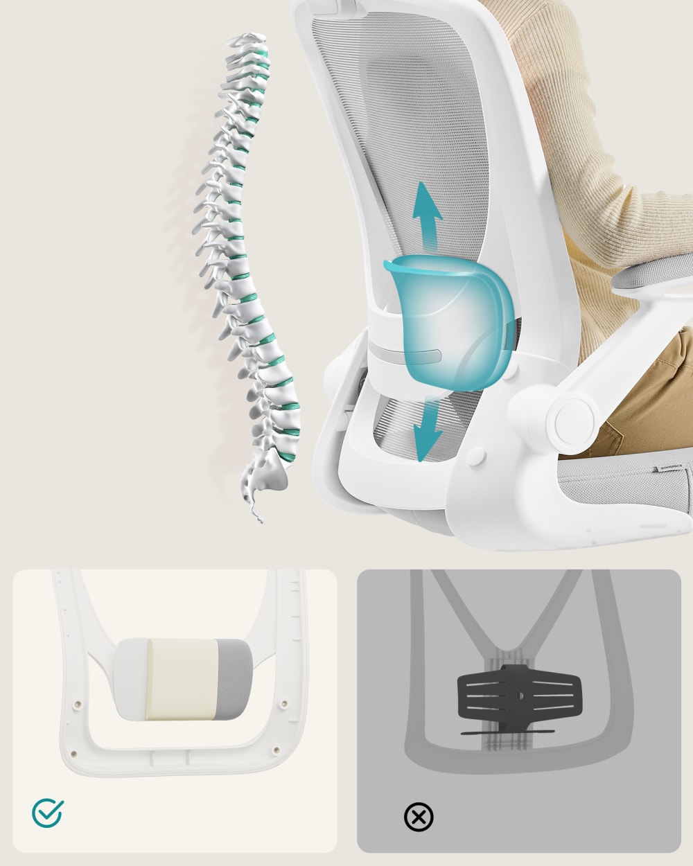 Chaise de bureau SONGMICS grise avec support lombaire et appui-tête — vue 3