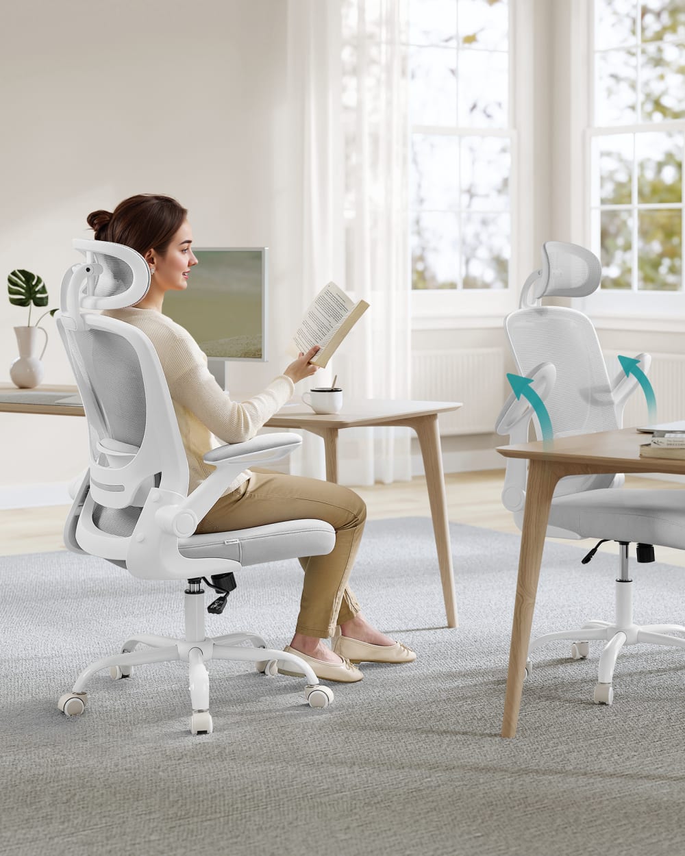 Chaise de bureau SONGMICS grise avec support lombaire et appui-tête — vue 7