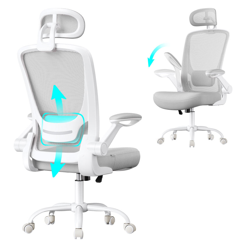 Chaise de bureau SONGMICS grise avec support lombaire et appui-tête