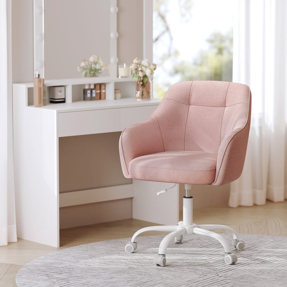 Chaise de bureau ergonomique SONGMICS rose avec assise rembourrée et roulettes — vue 2