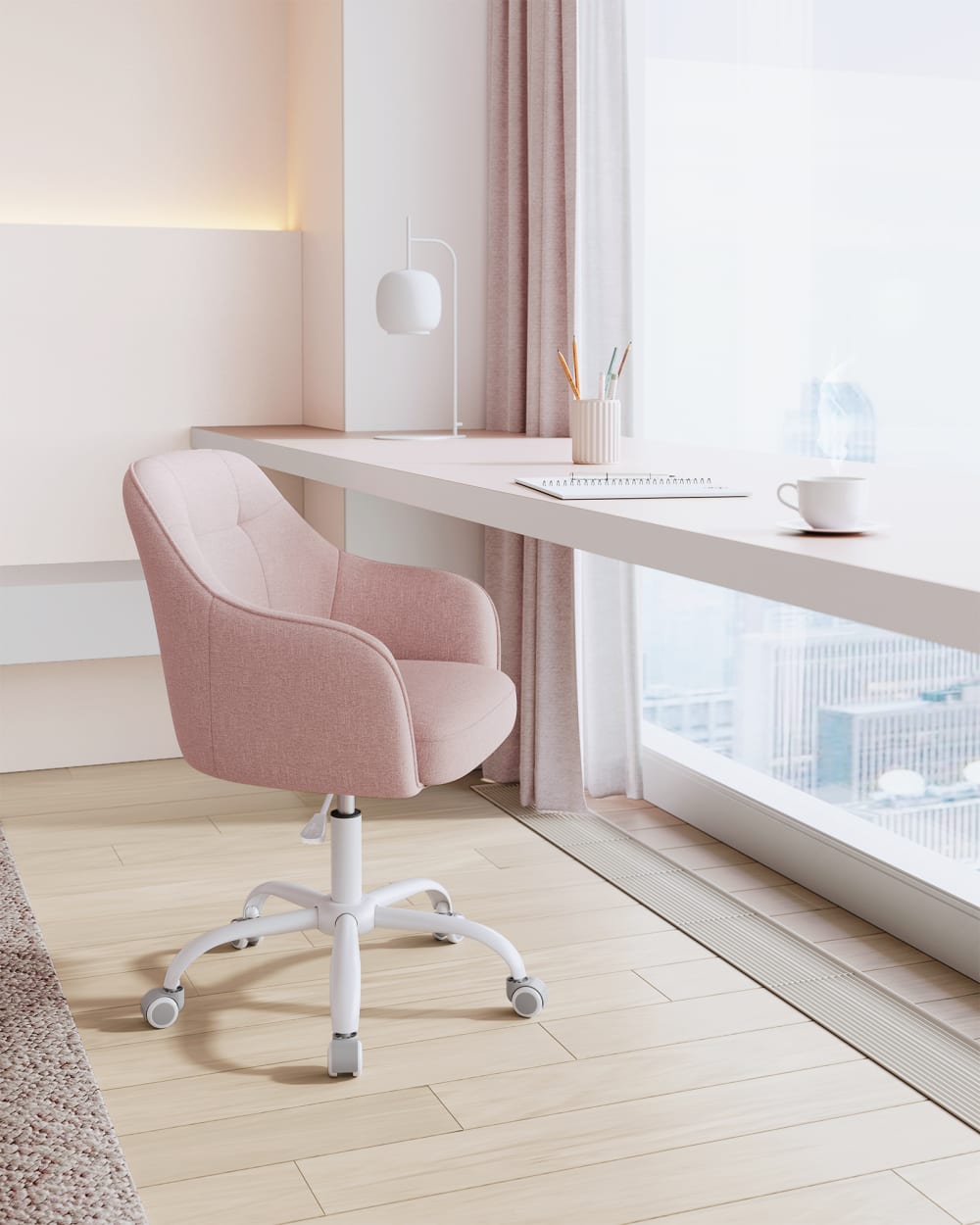 Chaise de bureau ergonomique SONGMICS rose avec assise rembourrée et roulettes — vue 6
