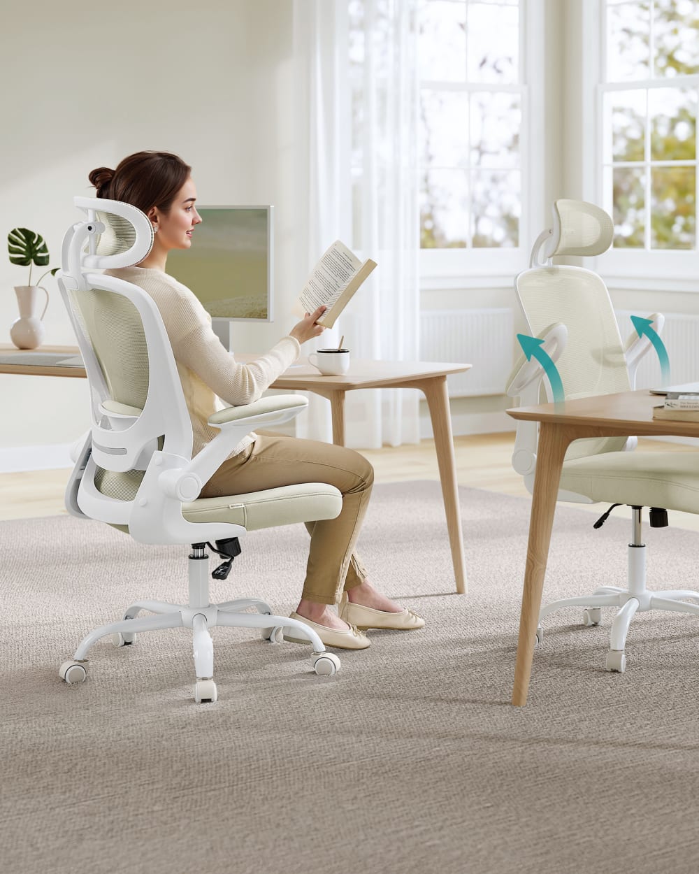 Chaise de bureau SONGMICS beige avec dossier en maille et accoudoirs — vue 6