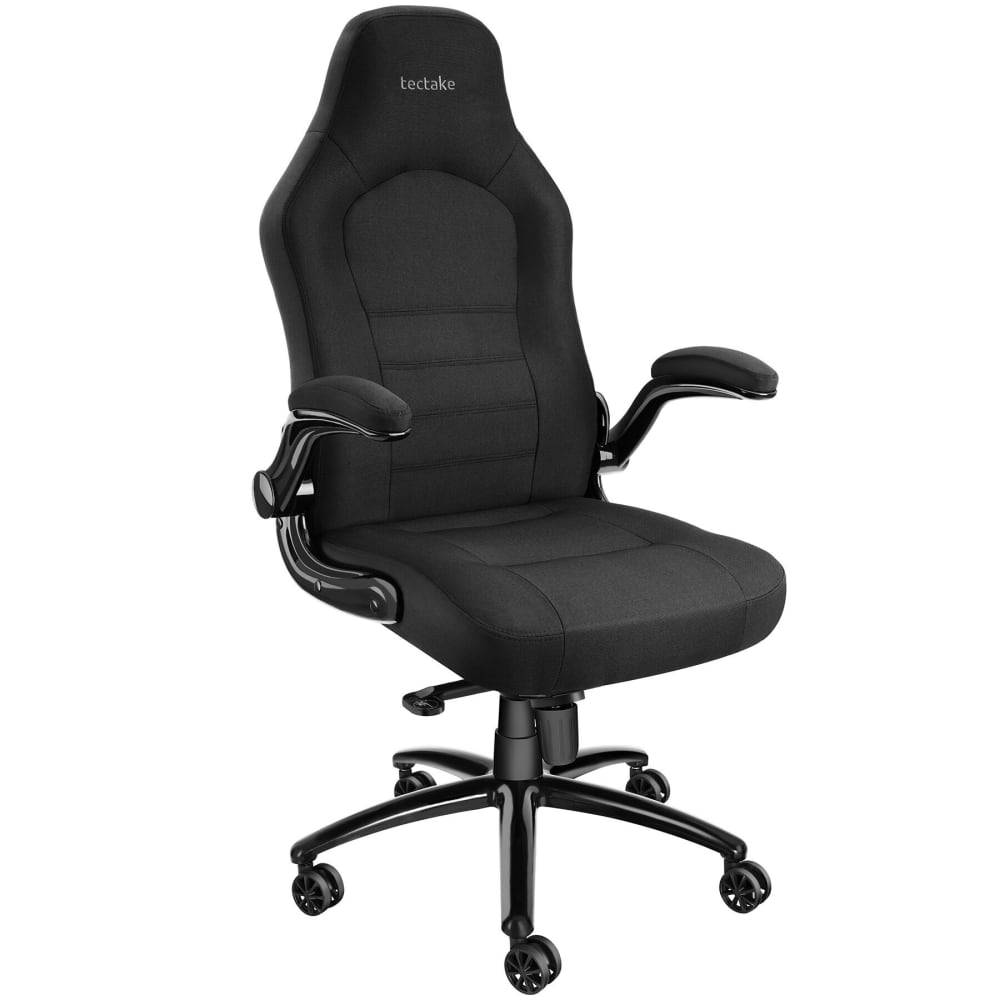 Chaise de bureau Tectake Springsteen en tissu noir avec accoudoirs rabattables