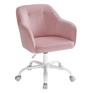 Chaise de bureau SONGMICS en velours rose bonbon, réglable en hauteur avec roulettes