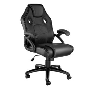 Chaise gaming Tectake noire avec assise rembourrée, accoudoirs et roulettes doubles