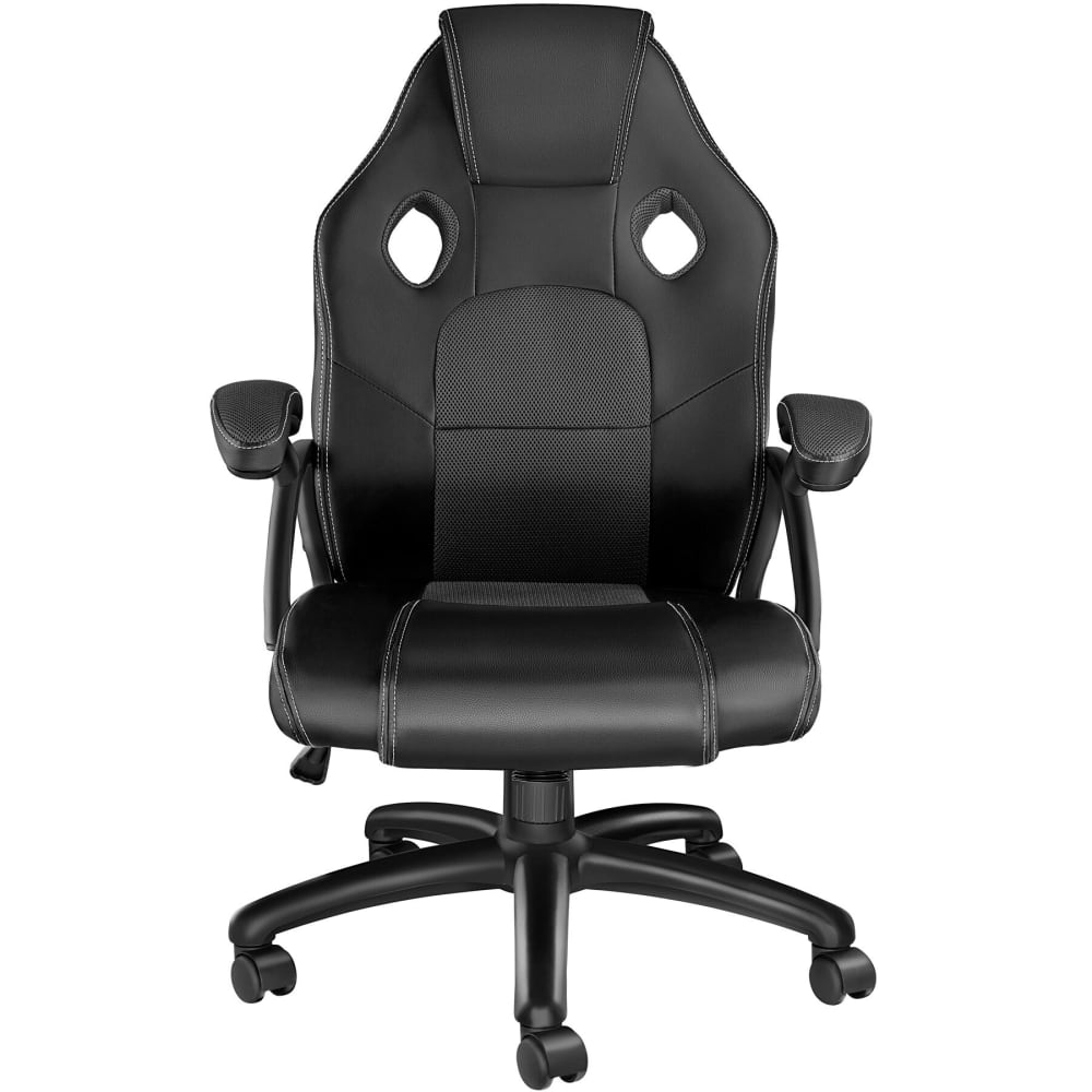 Chaise gaming Tectake noire avec assise rembourrée, accoudoirs et roulettes doubles — vue 3