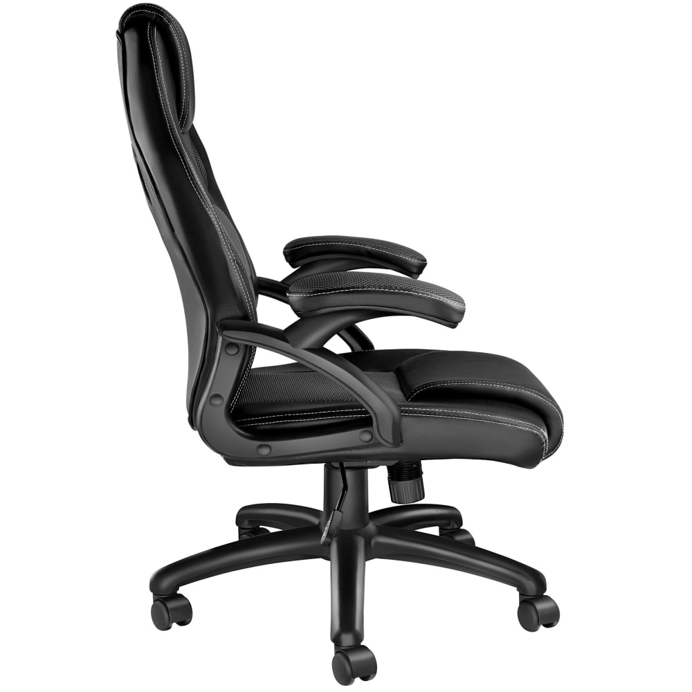Chaise gaming Tectake noire avec assise rembourrée, accoudoirs et roulettes doubles — vue 4