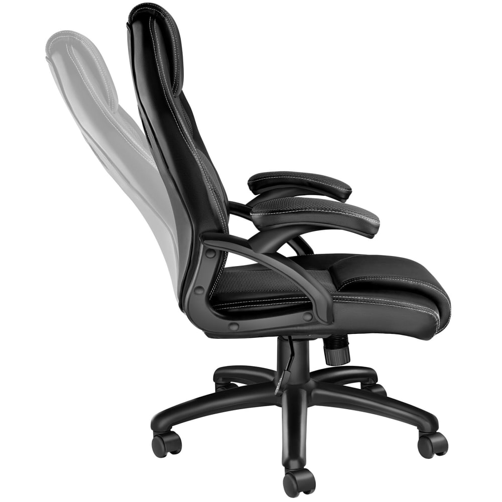 Chaise gaming Tectake noire avec assise rembourrée, accoudoirs et roulettes doubles — vue 8